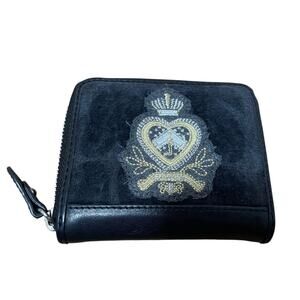 Juicy Couture Black Textured Zip Around Closure Embroidered‎ Heart Crown Wallet